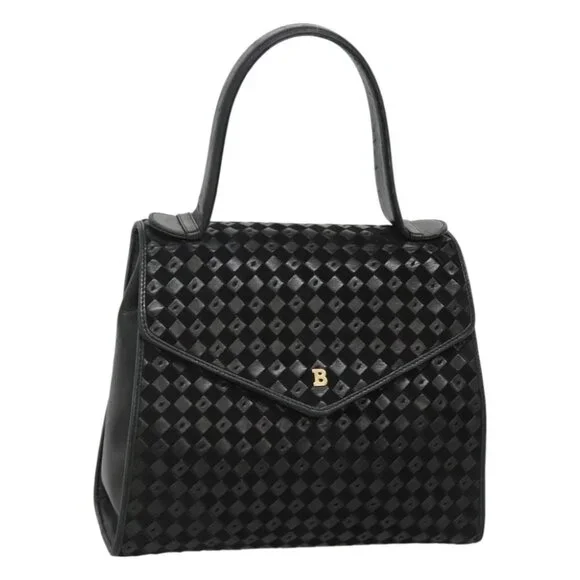 BALLY Hand Bag Leather Black Gold Auth BA1164